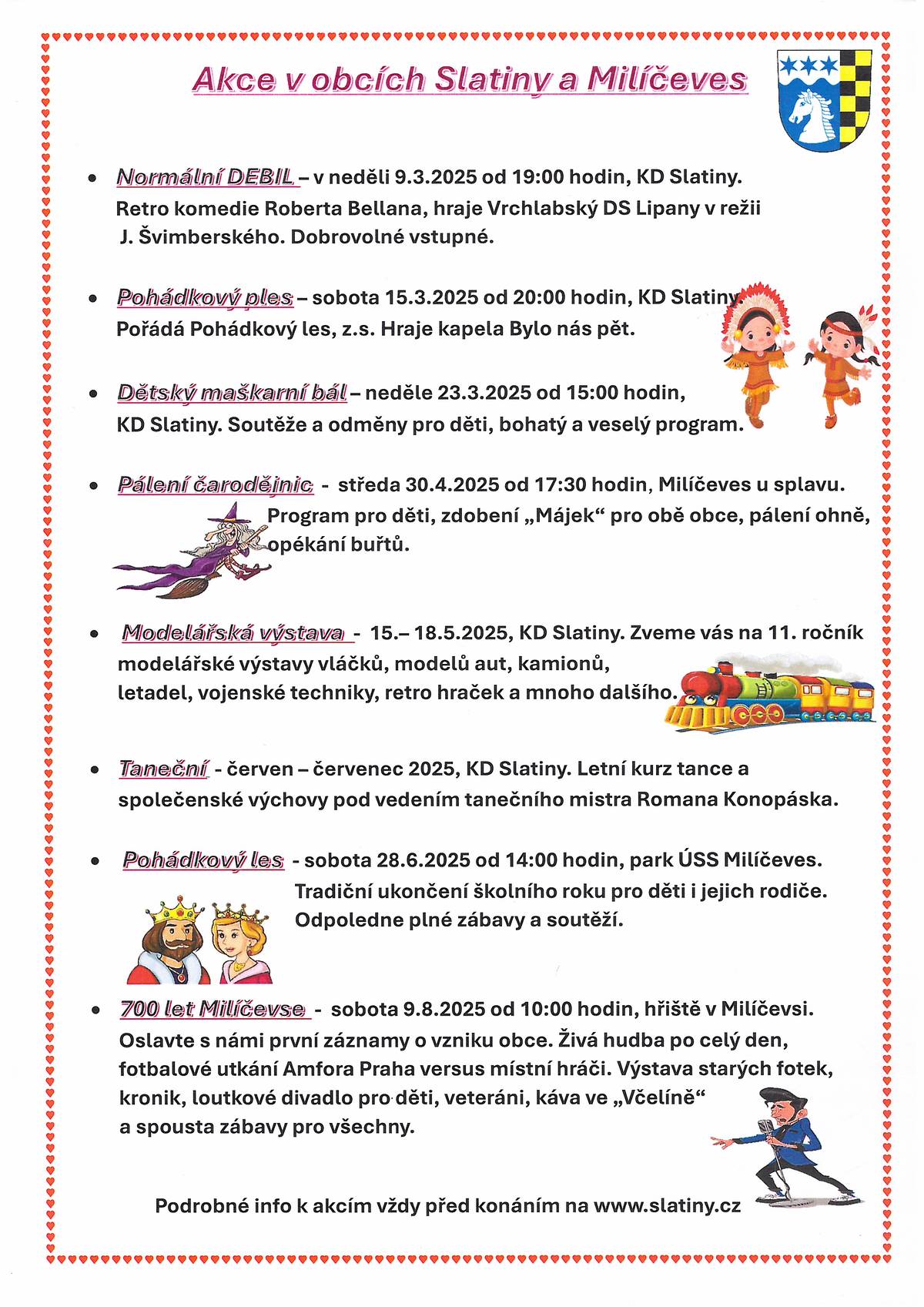Informace o připravovaných kulturních a společenských akcích ve Slatinách