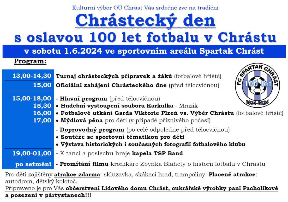 1.6.2024 Chrástecký den 100.let fotbalu.