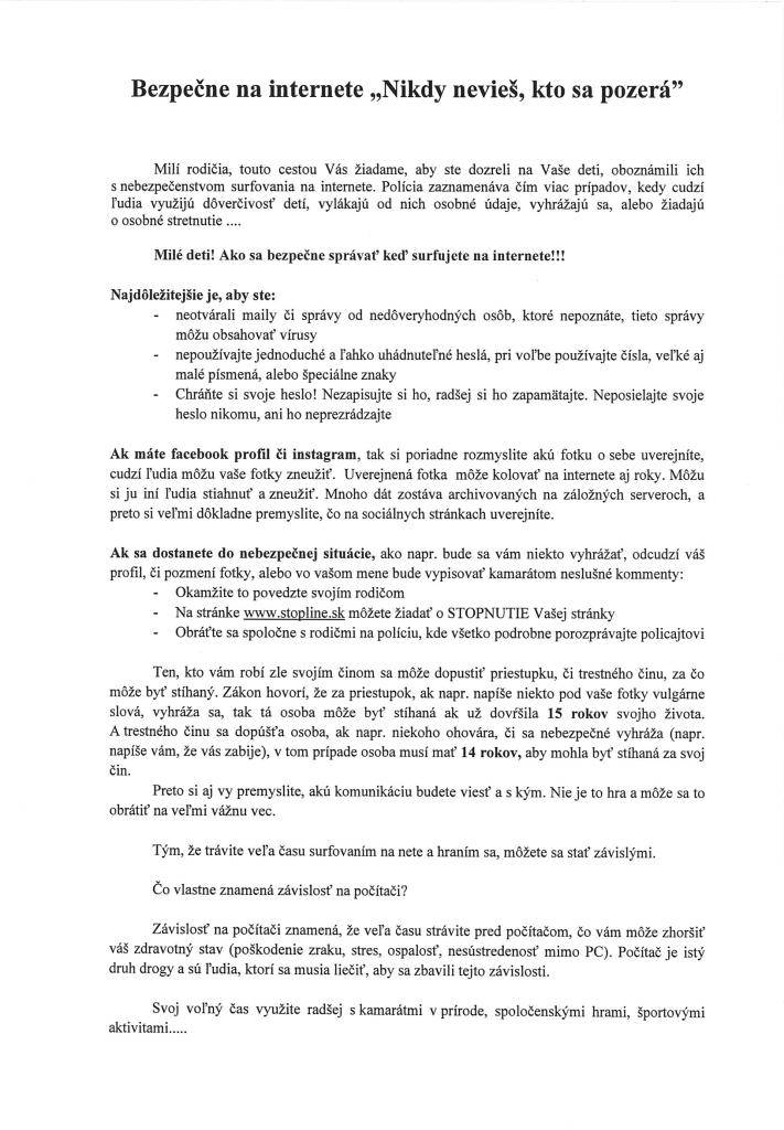 Bezpečne na internete - informačný leták