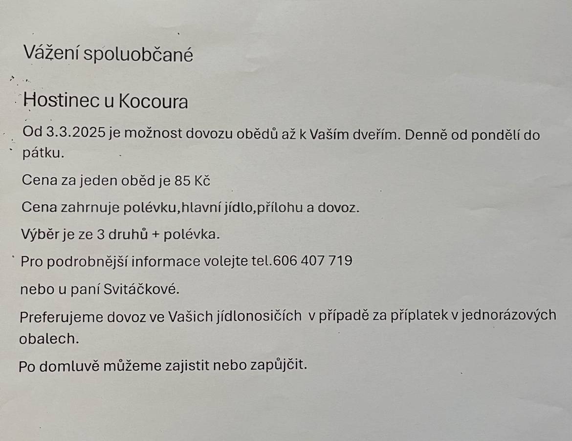Dovoz obědů z Hostince u Kocoura