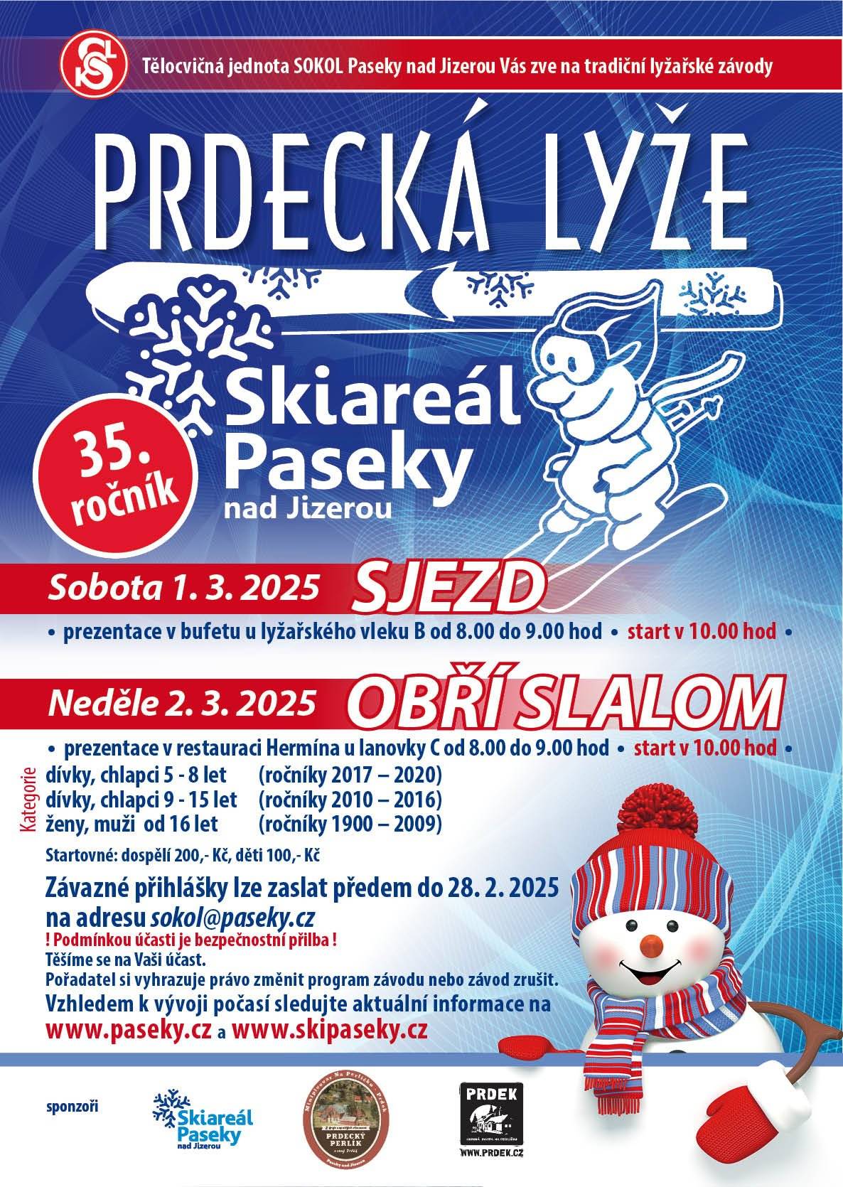 Již 35. ročník dvoudenního lyžařského závodu Prdecká lyže se uskuteční o víkendu 1.-2. března 2025. Více informací na www.paseky.cz