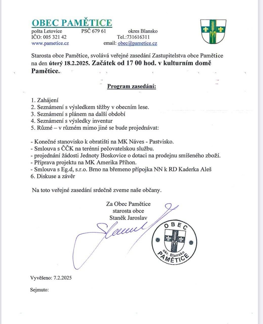 ZO Pamětice 18.2.2025 od 17 hod. v K.D