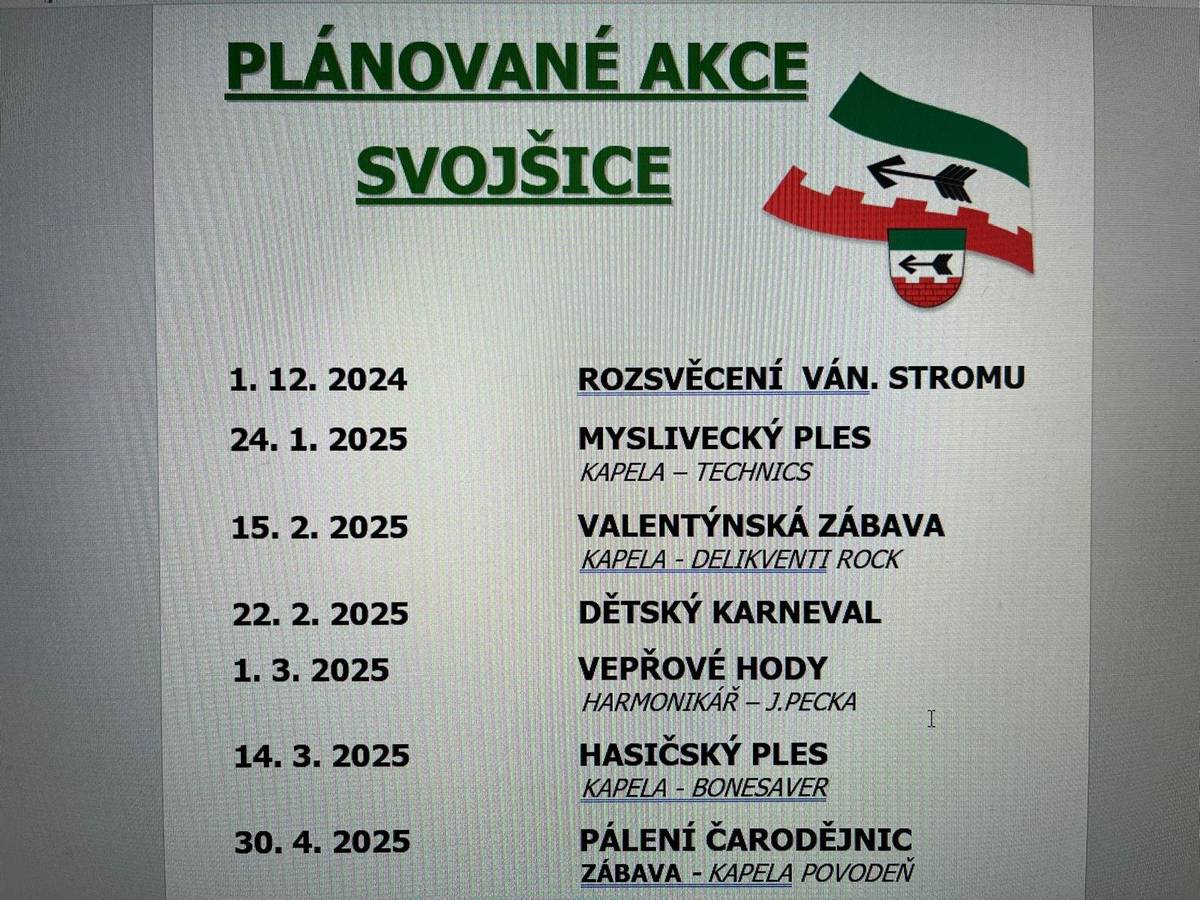 Přehled plánvaných akcí v obci Svojšice