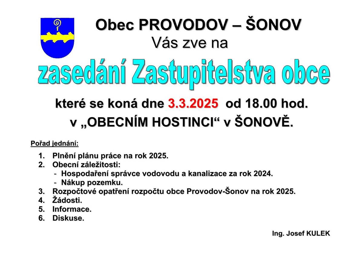 Vážení přátelé, uprostřed pracovního týdne přinášíme aktuality: 👉 pozvánku na jednání zastupitelstva obce 👉 pozvánky na akce pořádané k MDŽ v šonovské Orelně    ➡️ v pátek 7.3. od Dobrovolného svazku obcí 1866    ➡️ v sobotu 8.3. od Kulturního výboru naší obce    ➡️ místním ženám jsou přístupné oba termíny 👉 informaci o prodeji drůbeže Přejeme pohodové dny☀️. #obecprovodovsonov #aktuality #obecnikultura