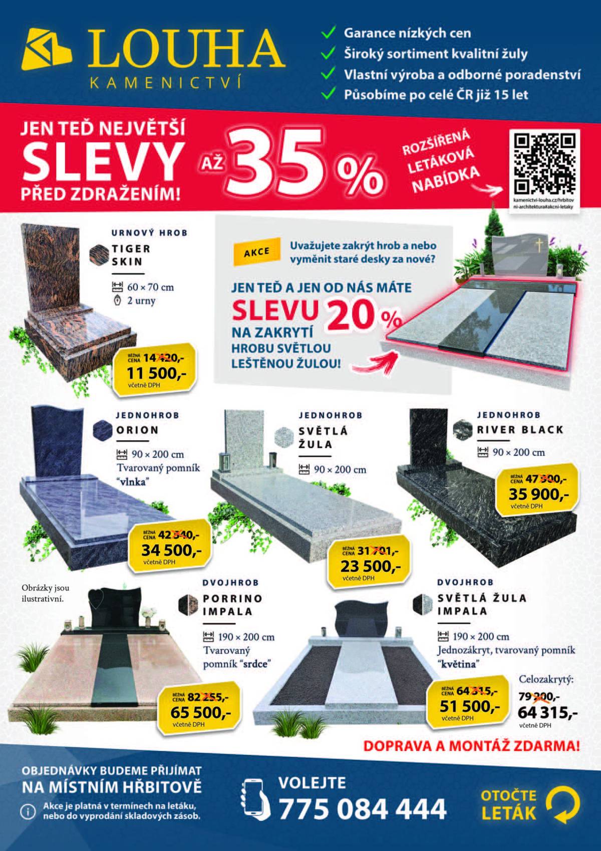 Pokud máte zájem, přijďte ve čtvrtek 6. a 13. března 2025 v 9:15 - 9:25 hod. na hřbitov v Dolanech, kde Vám bude k dispozici zástupce Kamenictví Louha s.r.o. Více informací v letáku v příloze.