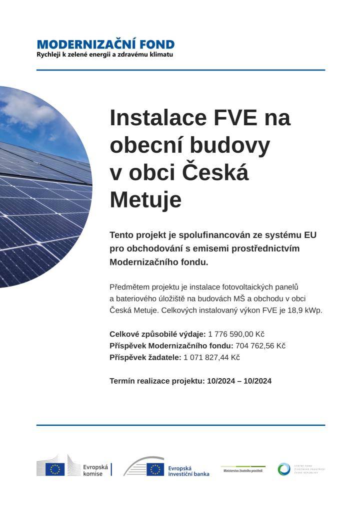 Projekt je spolufinancován ze systému EU pro obchodování s emisemi prostřednictvím Modernizačního fondu.
