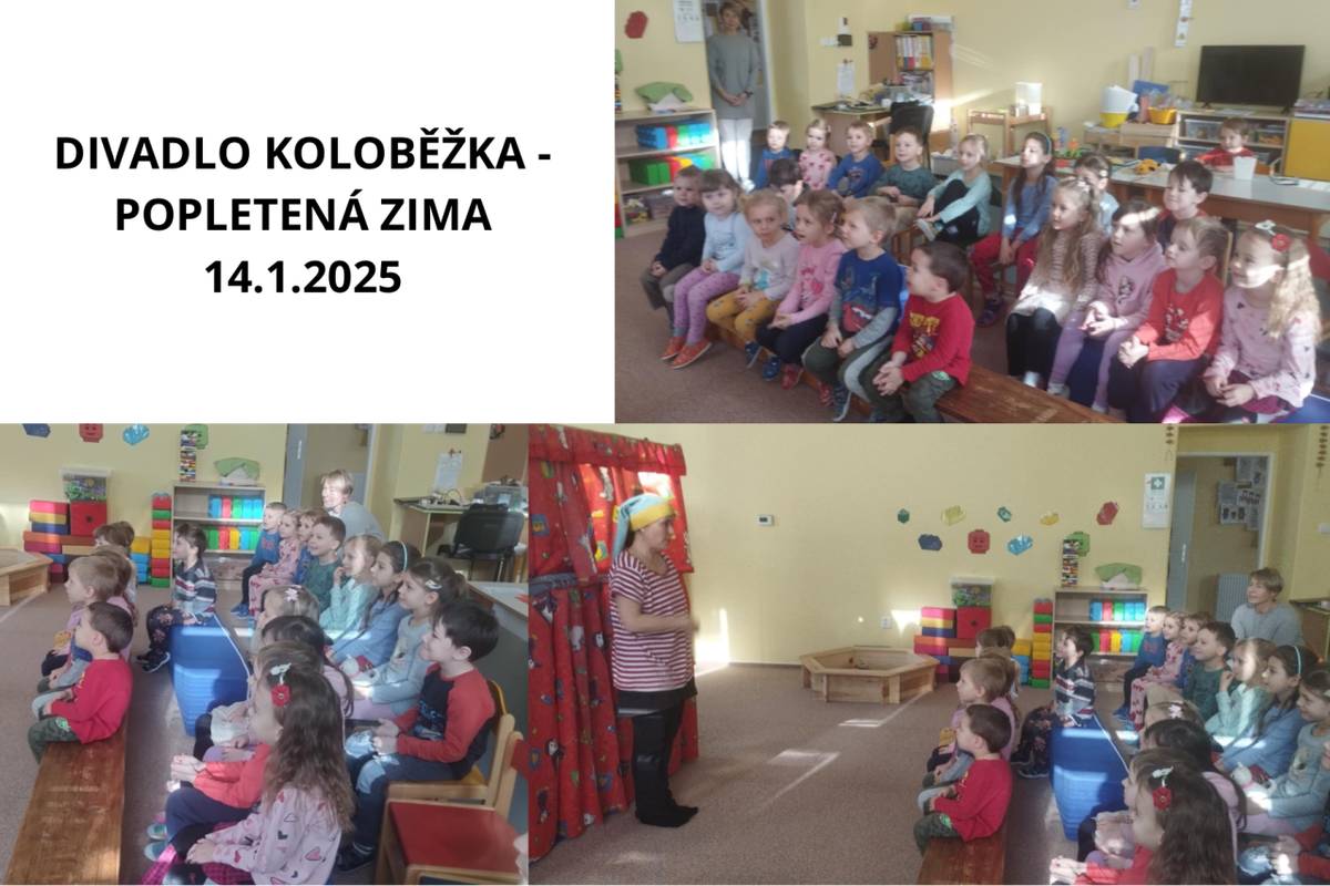 Dne 14.1.2025 k nám do MŠ přijelo divadlo Koloběžka s představením, které se nazývalo “Popletená zima”
