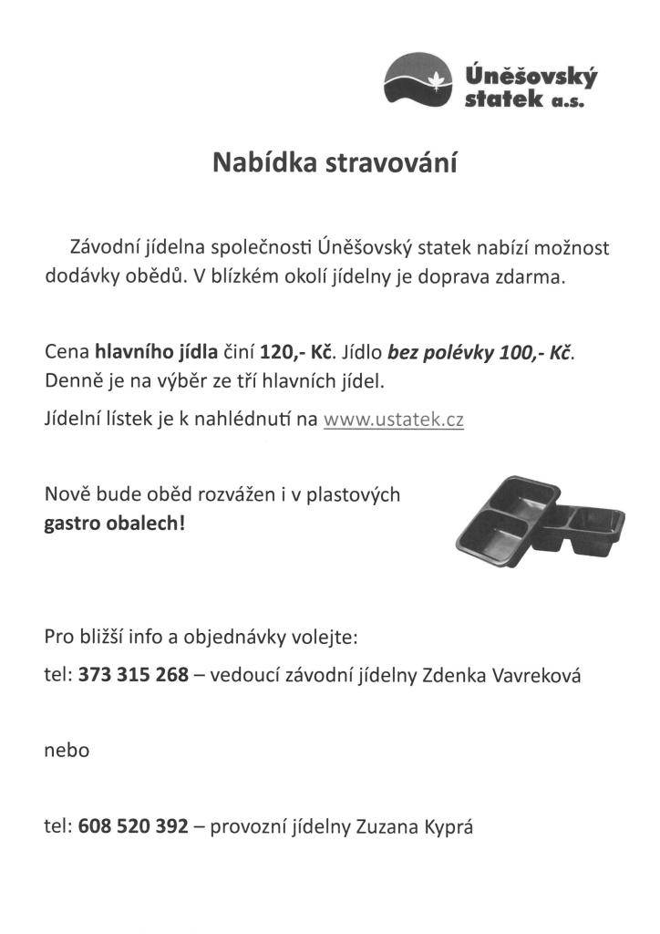 Dodávka obědů nově v plastových gastro obalech.