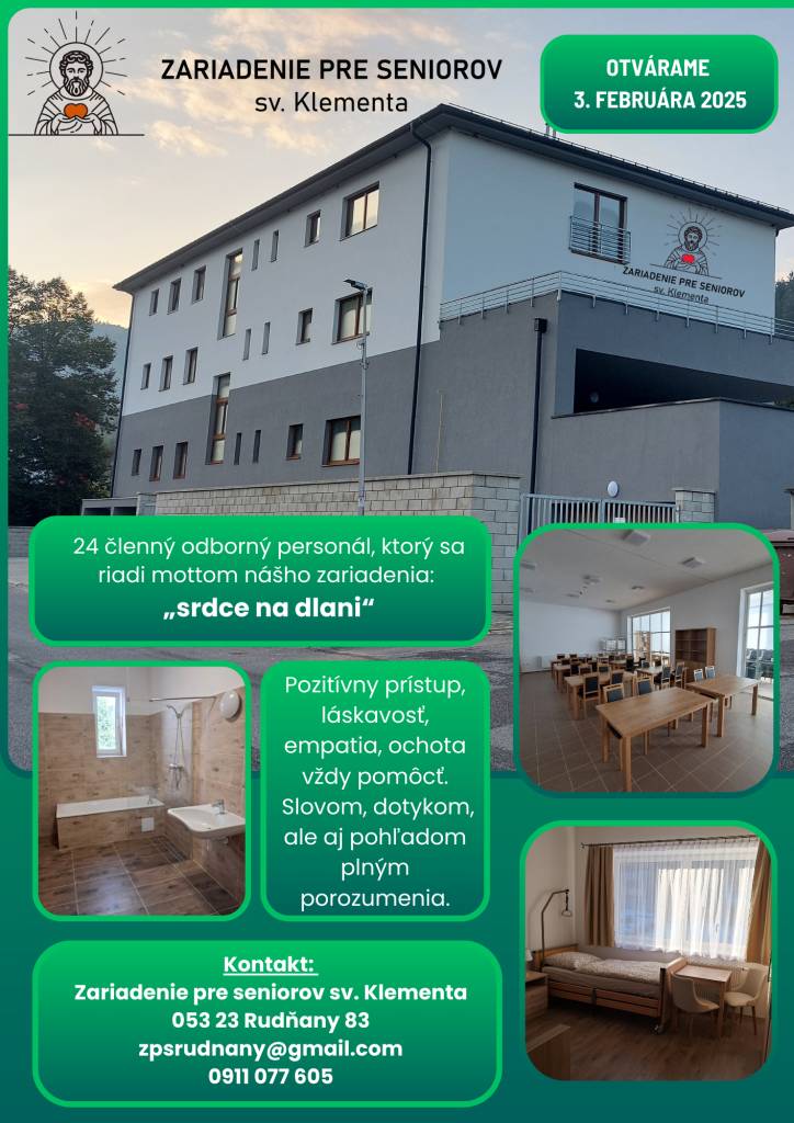 ZARIADENIE PRE SENIOROV SV. KLEMENTA  Rudňany  Otvorené od 3. 2. 2025
