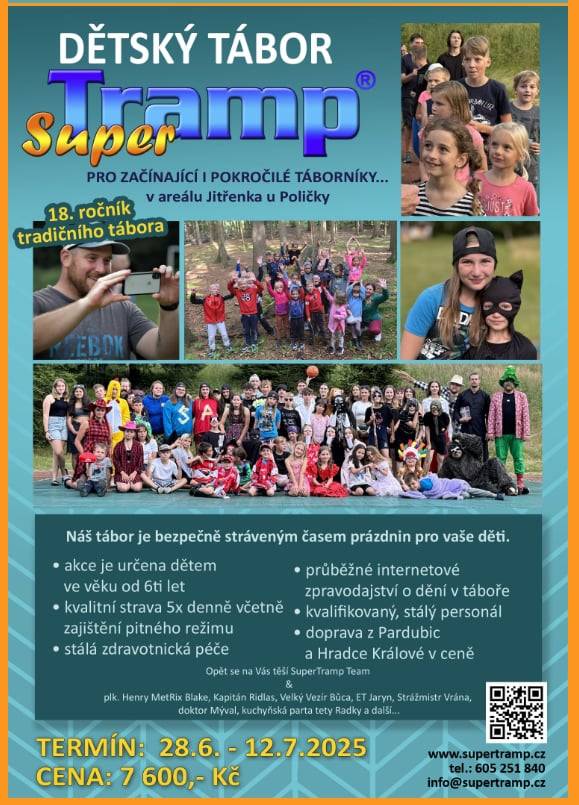 18. ročník dětské tábora TRAMP v areálu Jitřenka u Poličky. Tábor je určen pro děti od 6 let. Více informací naleznete v letáku.