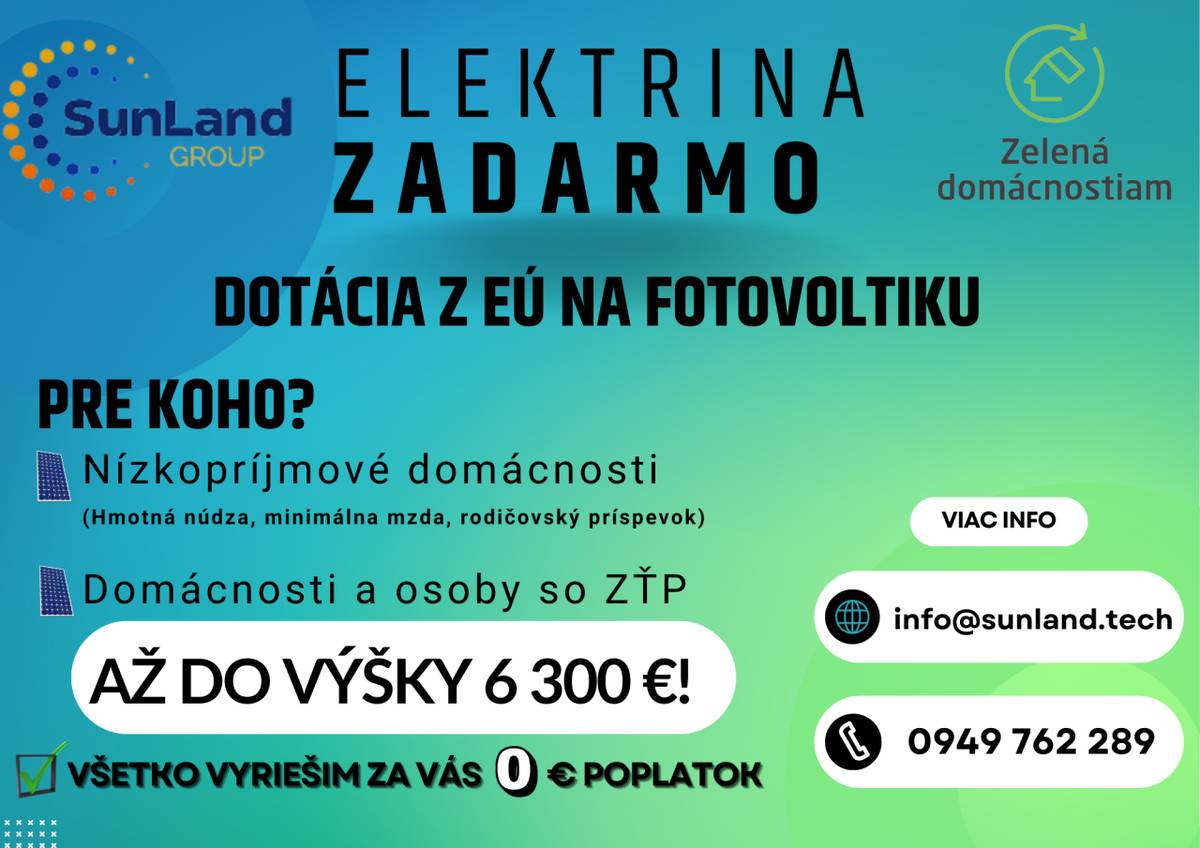 Štátna dotácia pre domácnosti na zakúpenie fotovoltaických panelov.