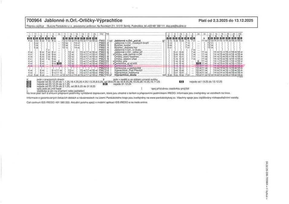 Změna jízdního řádu BUS od 2.3.2025