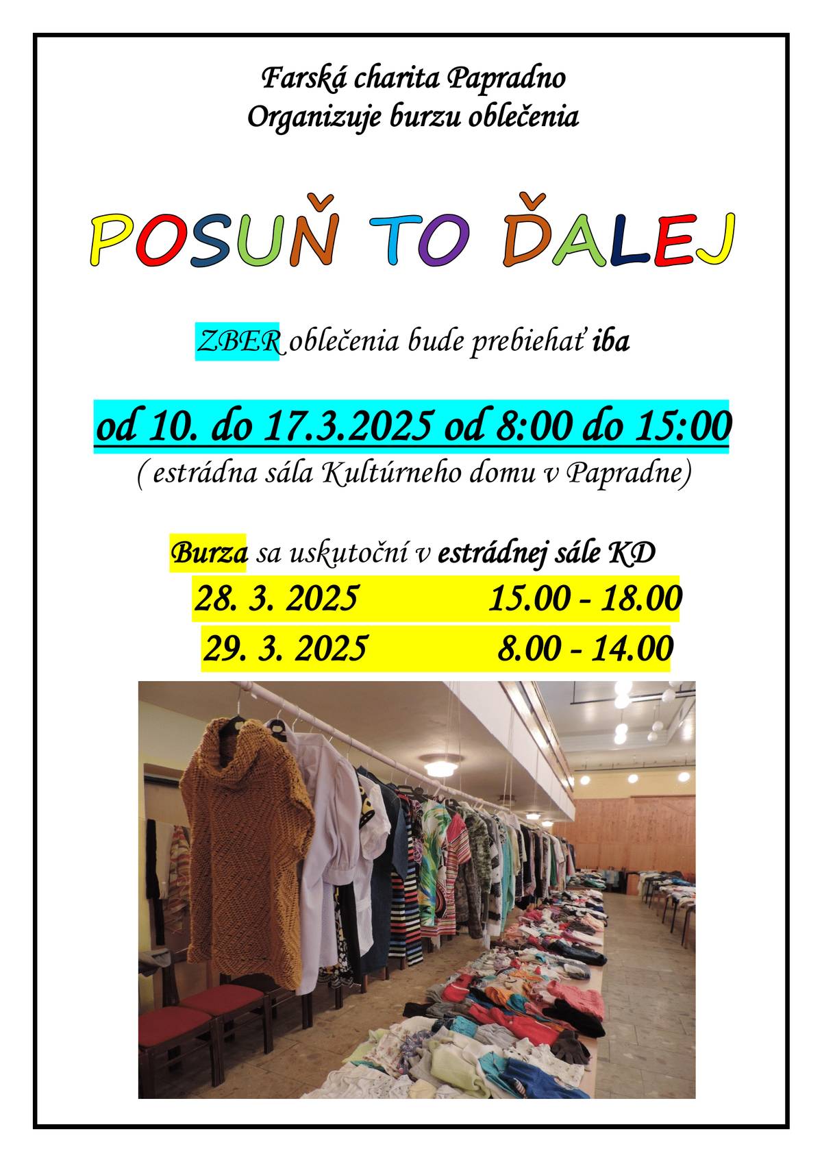 Vážení občania, pozývame Vás na burzu oblečenia, ktorá sa uskutoční 28. a 29.3.2025.