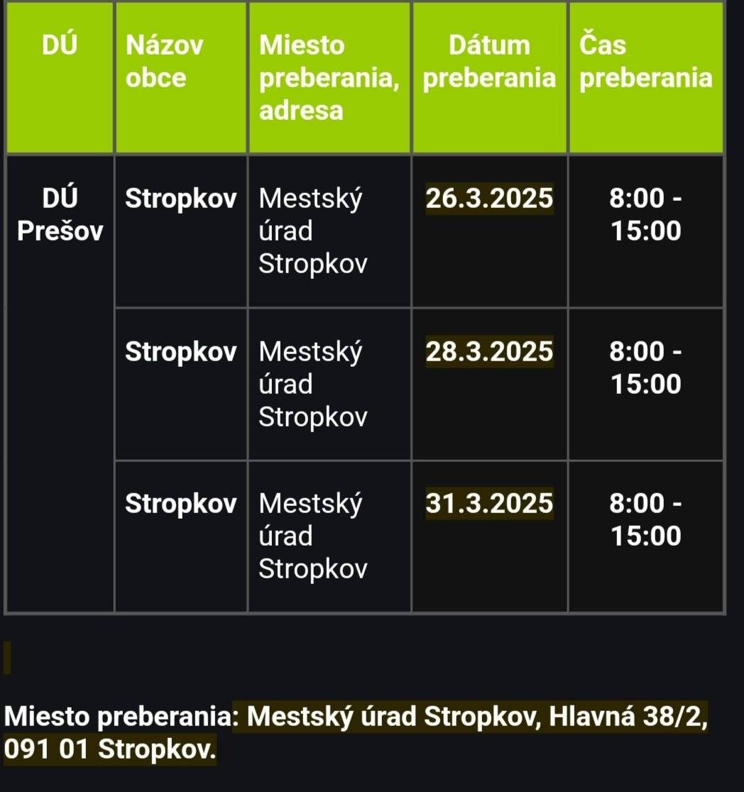 Vážení občania, posúvame Vám informáciu od Daňového úradu Prešov, pobočka Svidník, ohľadom odovzdania daňového priznania k dani  z príjmov za rok 2024 v Stropkove. Viac informácií nájdete v tabuľke. Prajeme Vám pekný deň. Obecný úrad Turany n/O.