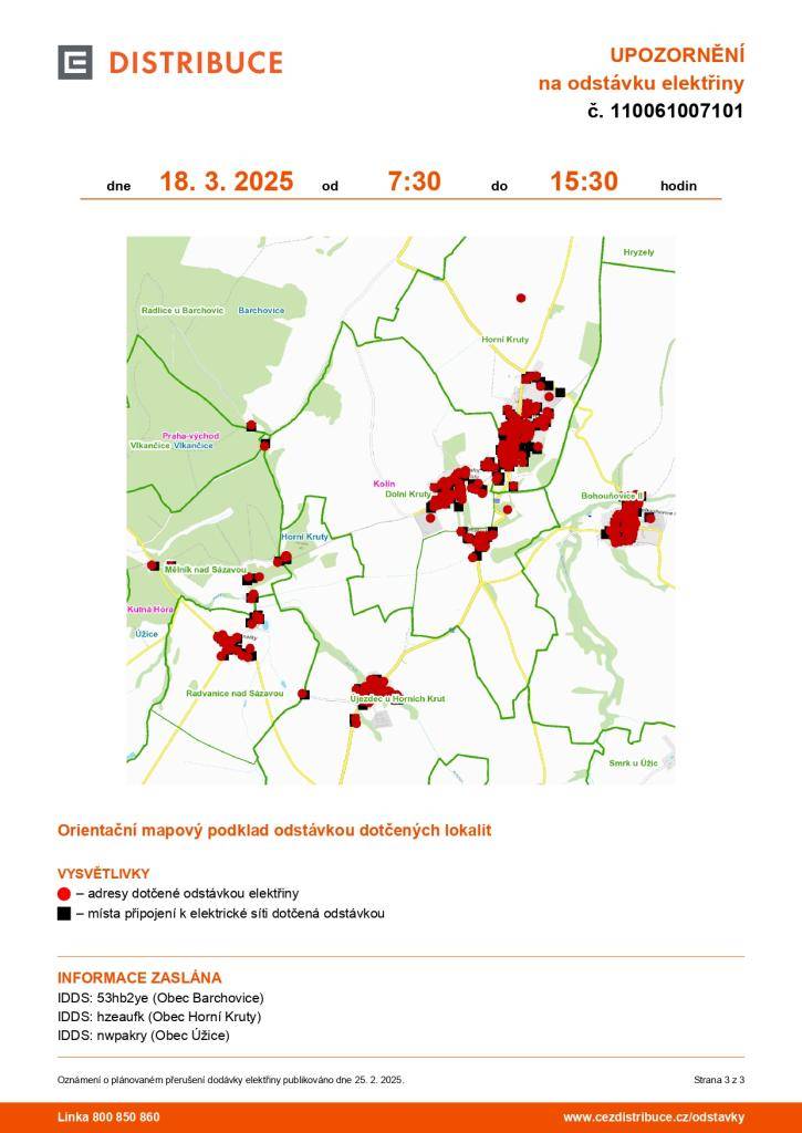 Dne 18. března 2025 dojde k plánované odstávce elektřiny od 7:30 do 15:30 hodin v části obce Mělník a Benátky.