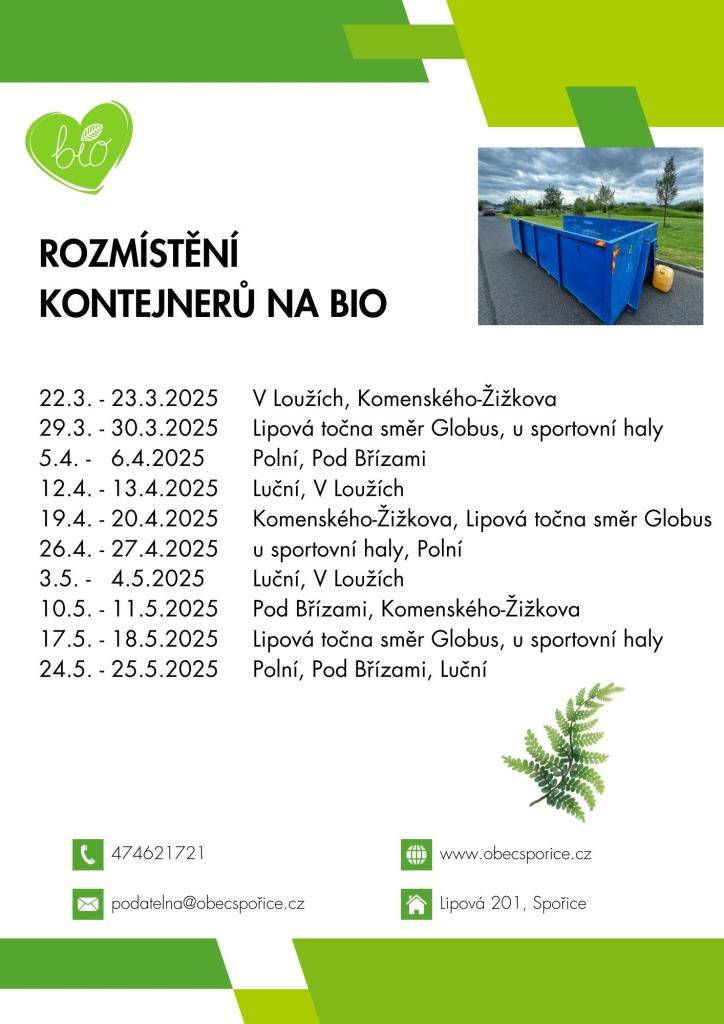 Rozmístění kontejnerů na BIO březen - květen 2025