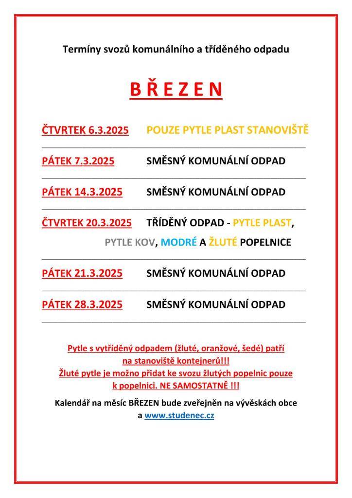 informace ke svozu odpadu