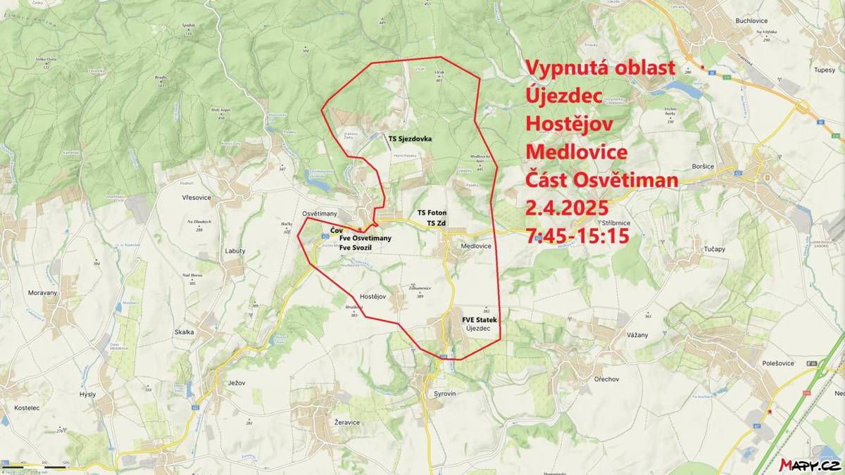 Ve středu 2. 4. 2025 od 7:45 do 15:15 v celé obci Medlovice.