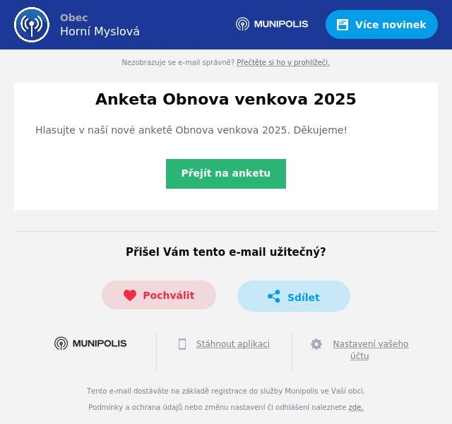 Hlasujte v naší nové anketě Obnova venkova 2025. Děkujeme!