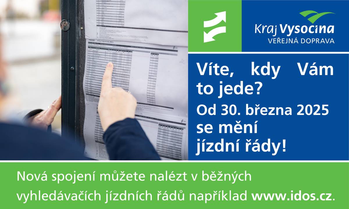Obec Markvartice informuje o změně jízdních řádů od 30. března 2025. Nové spoje je možné vyhledat po zadání dubnového data v běžných vyhledávačích spojení, například na www.idos.cz.