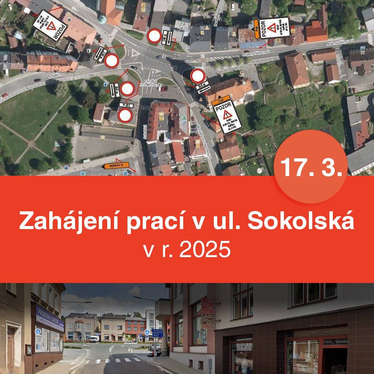 V pondělí 17. 3. 2025 budou zahájeny práce na letošní části rekonstrukce ulice Sokolská. V první etapě budou vyfrézovány a realizovány úseky od loňského konce úprav po křižovatku s ulicí Českoskalická a směrem k náměstí po křižovatku s ulicí Havlíčkova. Práce na této etapě budou probíhat do poloviny dubna a do této doby také zůstává v platnosti dopravní značení a uzavírka ve stávajícím rozsahu. Kompletní info naleznete na WEBU MĚSTA.