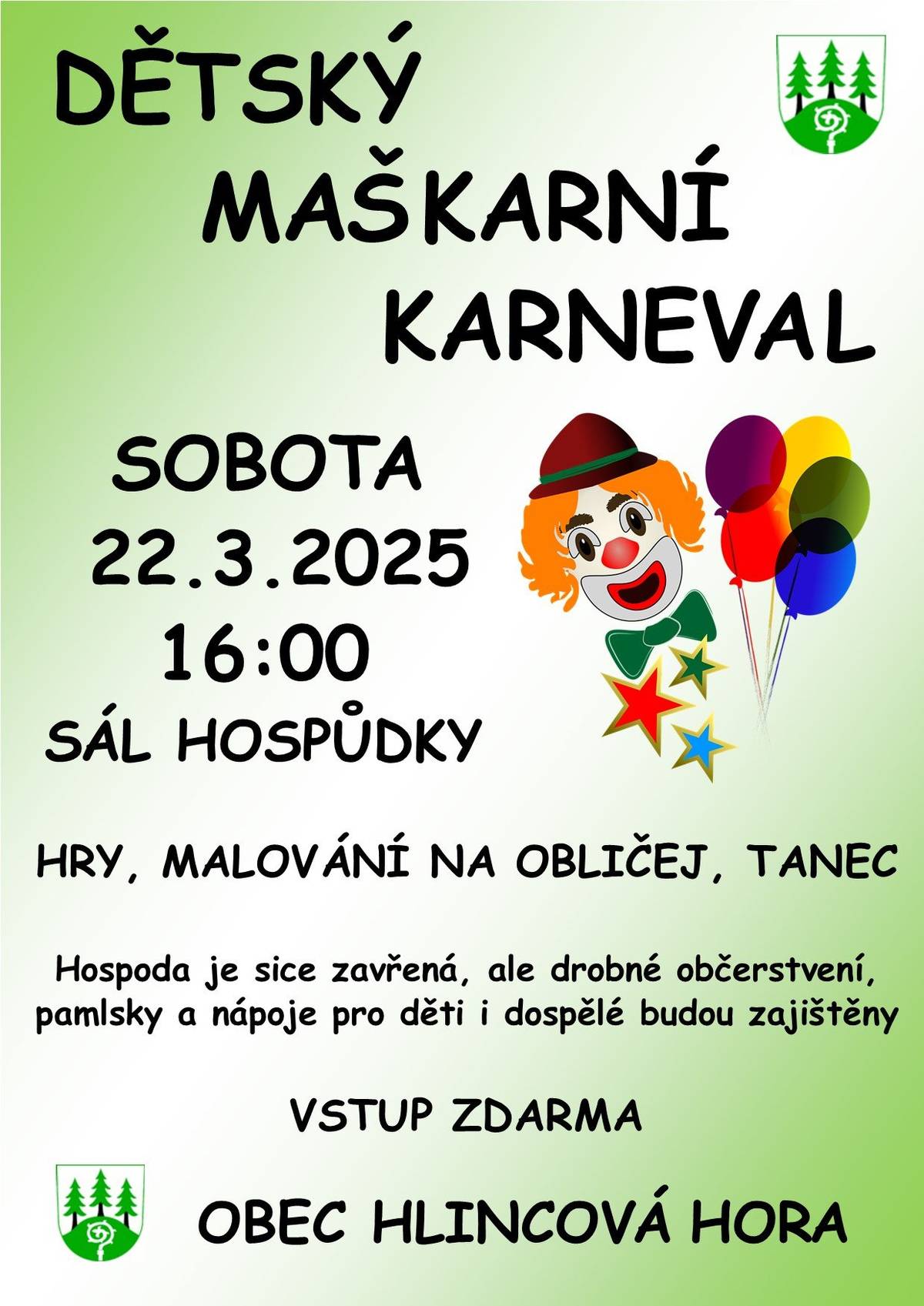 Dětský maškarní karneval - sobota 22.3.2025