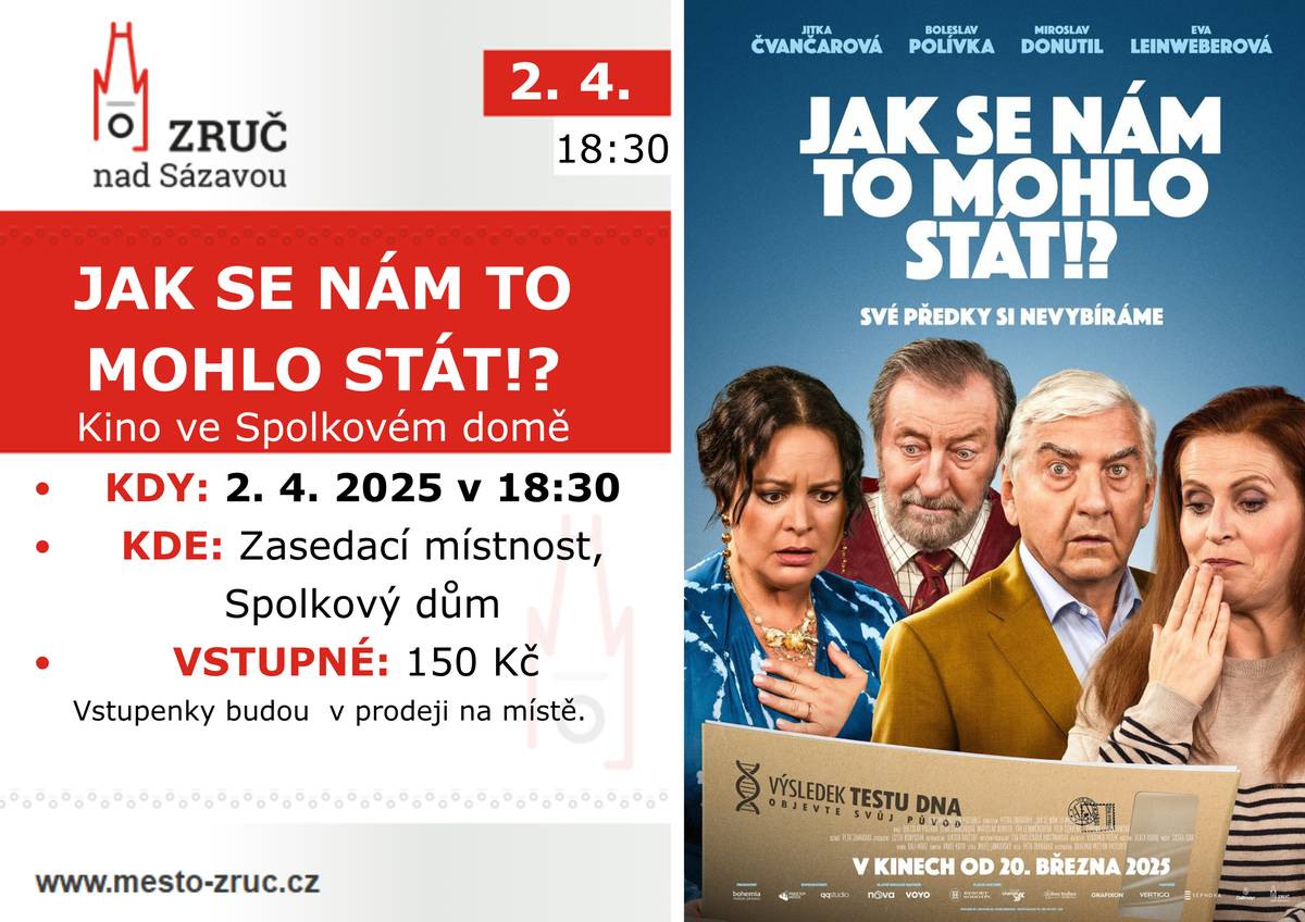 OKŠS vás srdečně zve do kina na novou komedii JAK SE NÁM TO MOHLO STÁT!? Na film, který se natáčel i v našem městě, se můžete těšit 2. 4. od 18:30 v zasedací místnosti SD. Vstupné 150 Kč.