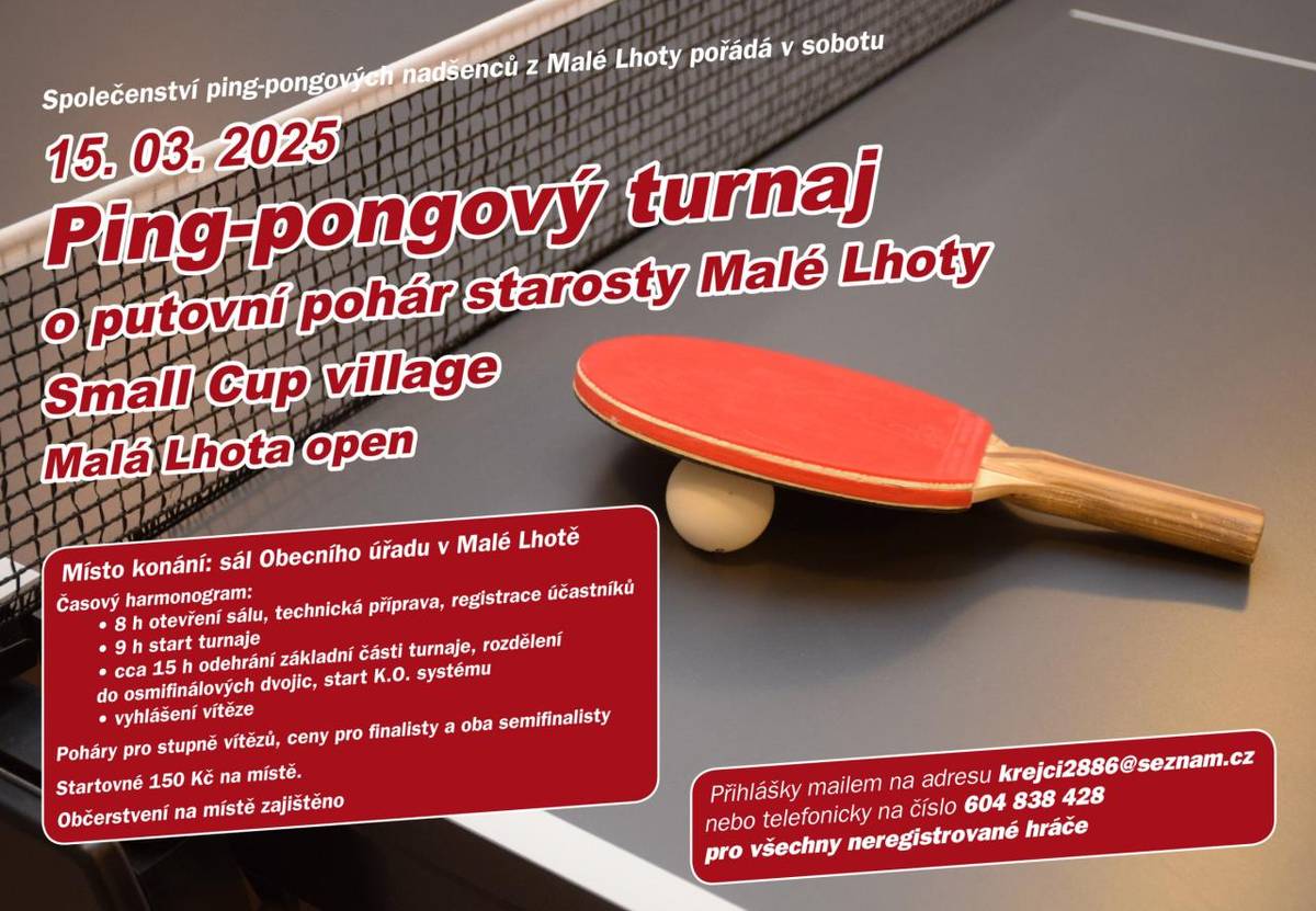 v sobotu 15. března v KD Malá Lhota