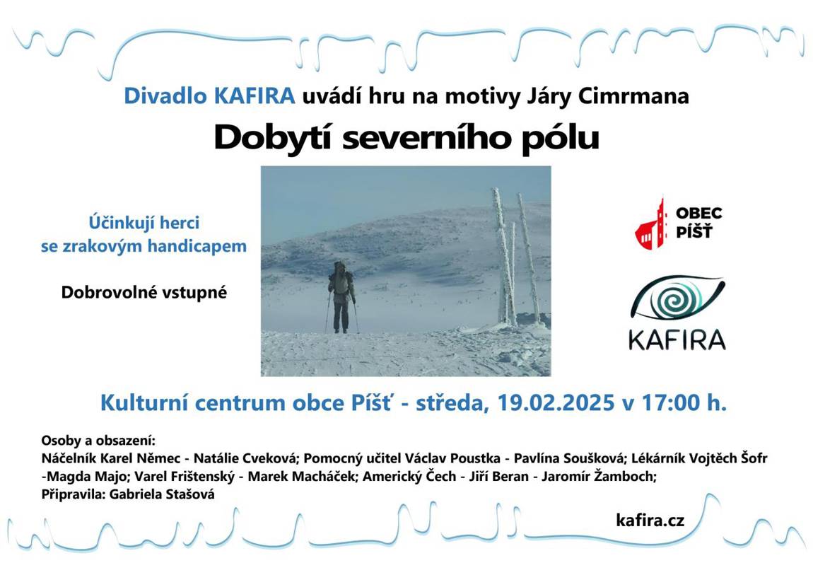 Nevšední zážitek si pro návštěvníky připravilo divadlo Kafira s účinkujícími herci se zrakovým handicapem. Milé a vtipné představení mnohé překvapilo a potěšilo.