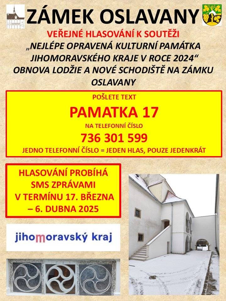 Hlasování prostřednictvím SMS probíhá od 17. 3. do 6. 4. 2025. Cena hlasovací SMS je dle SMS tarifu hlasujícího. Děkujeme za Vaši podporu!