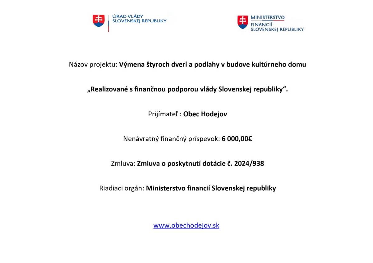 Výmena štyroch dverí a podlahy v budove kultúrneho domu