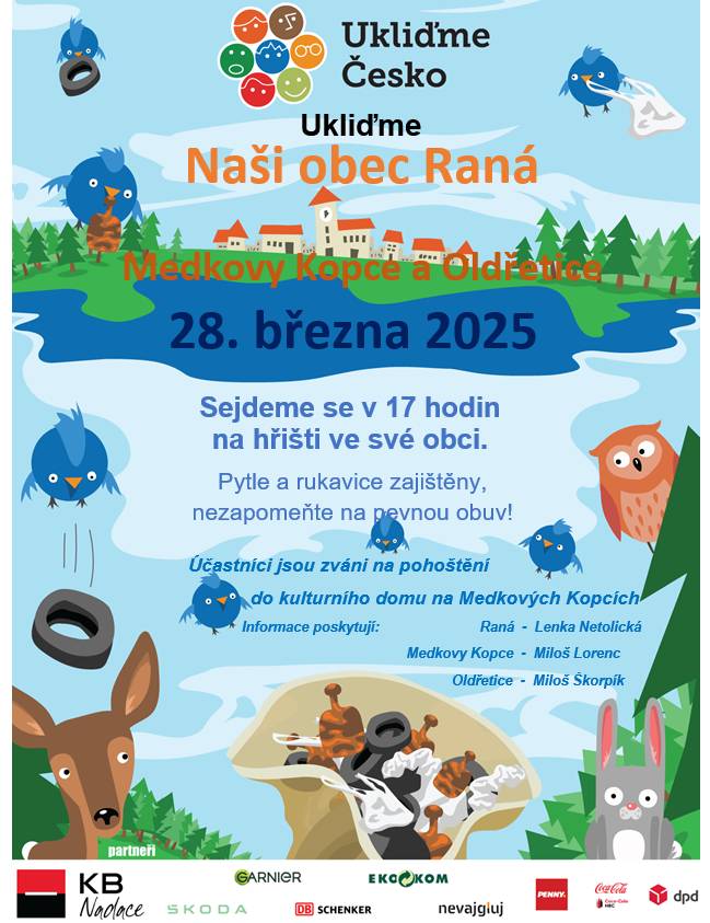 28. března 2025, sejdeme se v 17 hodin na hřišti ve své obci, dostanete rukavice, pytle a pokyny pro úklid.