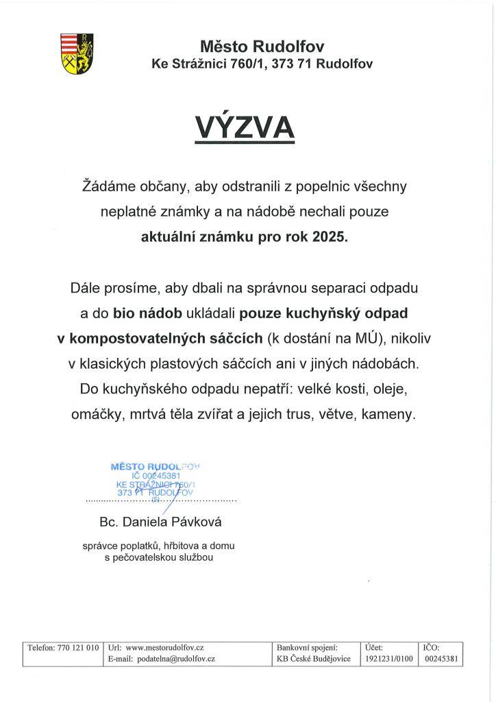 Aktuální známka na popelnici a třídění odpadu.