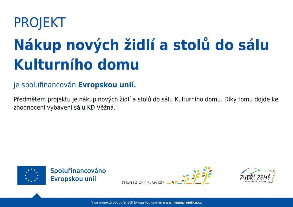 Nákup nových židlí a stolů do sálu Kulturního domu