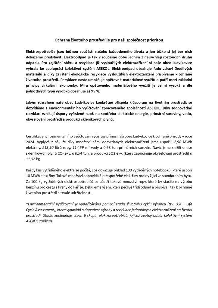 Ochrana životního prostředí je pro naši společnost prioritou.