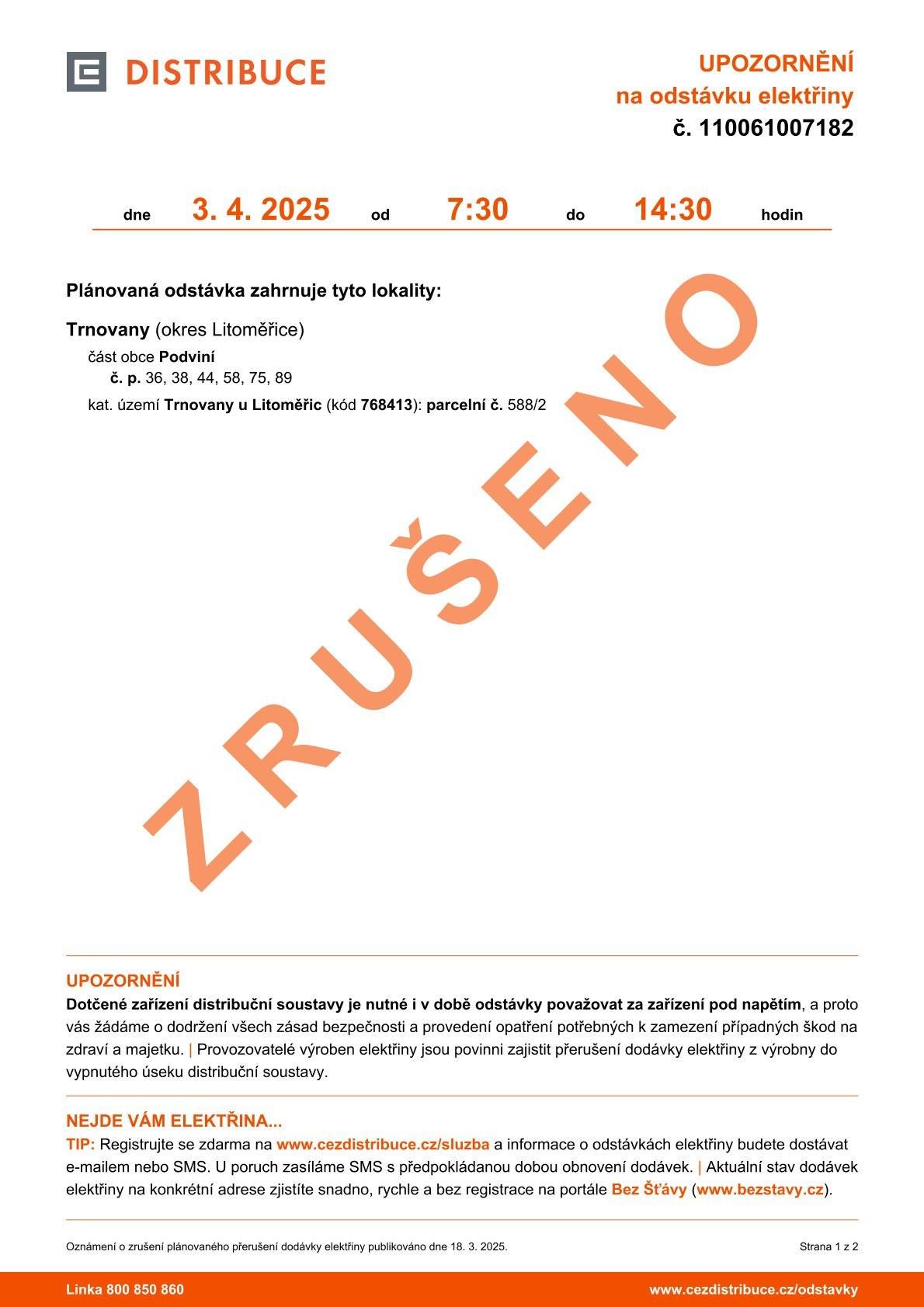 Odstávka plánovaná na 3.4.2025 je zrušena.