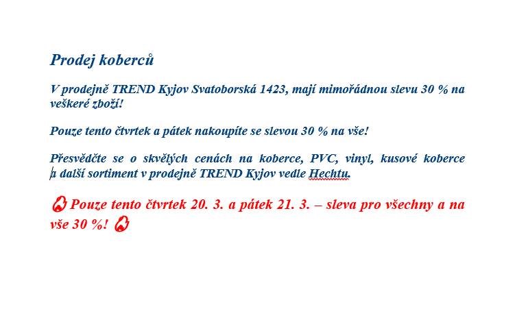 KOBERCE TREND KYJOV - PRODEJ - 20. A 21.3.2025