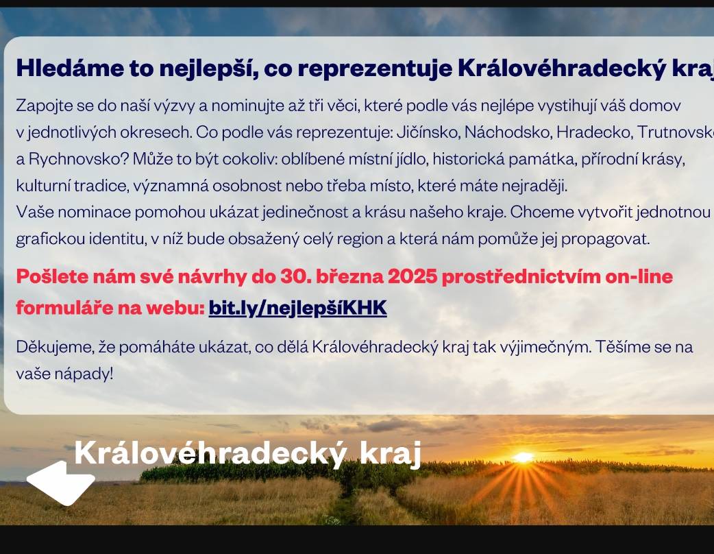 Zapojte se do výzvy a nominujte tři věci, které charakterizují náš kraj.