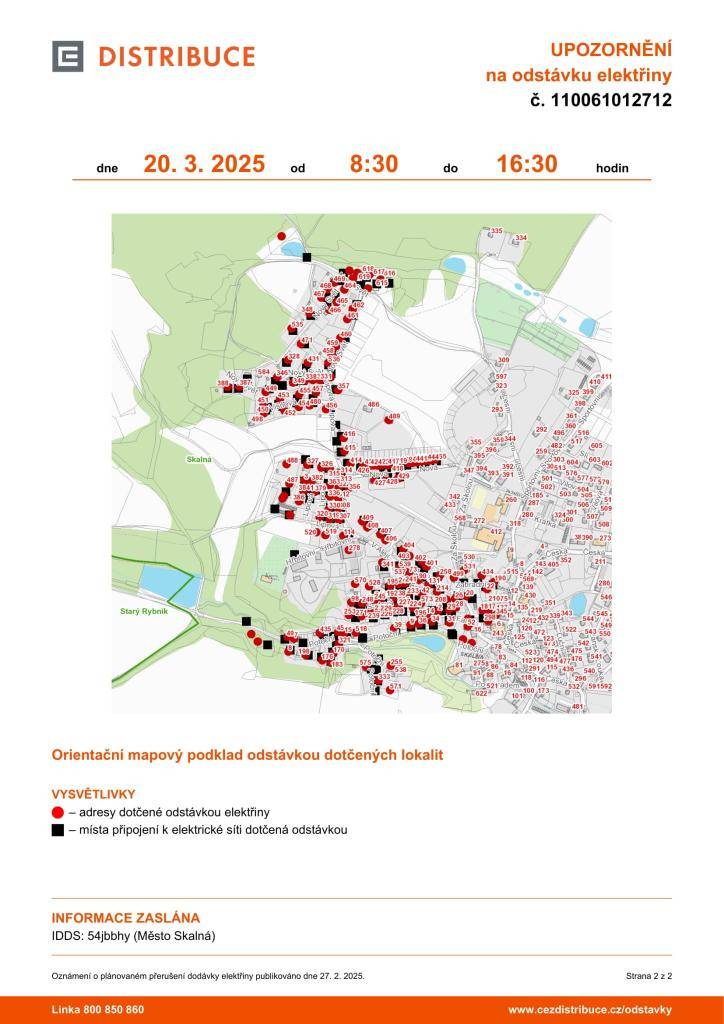 Dne 20. března 2025 dojde k plánovanému přerušení dodávky elektrické energie od 8:30 do 16:30.