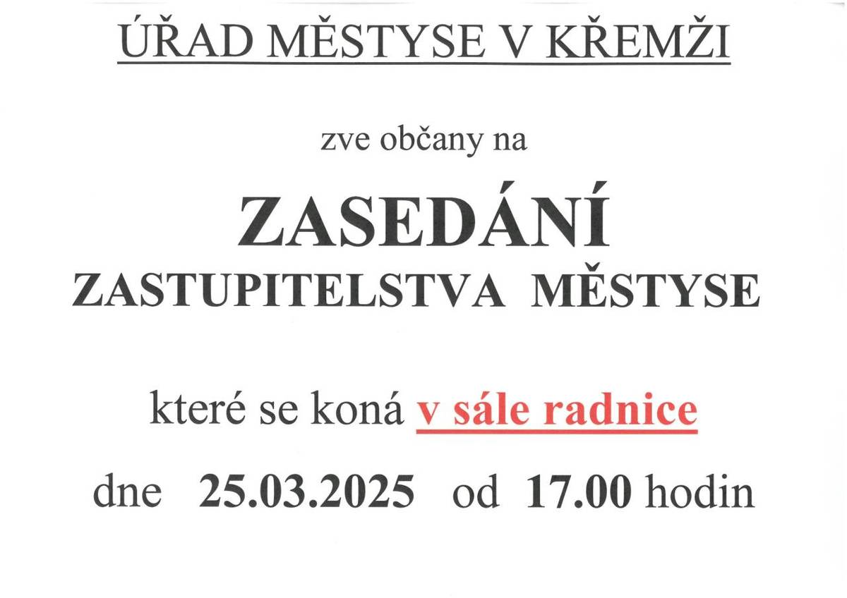 Zveme Vás na zasedáni zastupitelstva městyse Křemže.