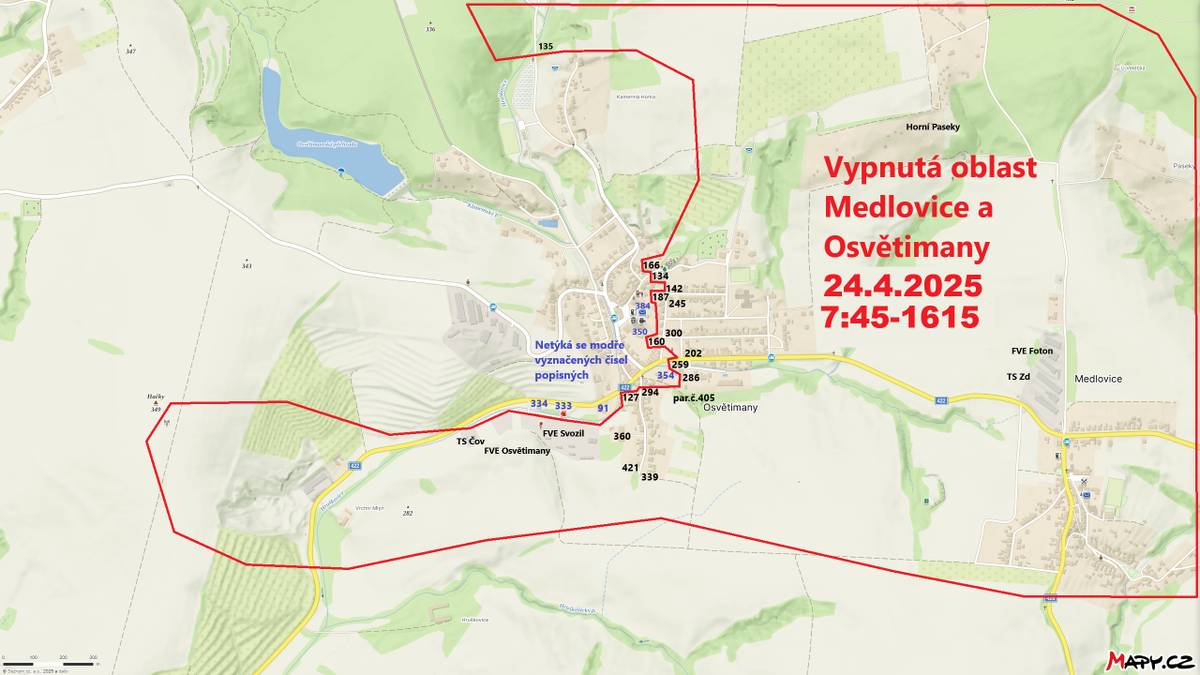 DALŠÍ PŘERUŠENÍ DODÁVKY ELEKTRICKÉ ENERGIE!  Ve čtvrtek 24. 4. 2025 od 7:45 do 16:15 v celé obci Medlovice.