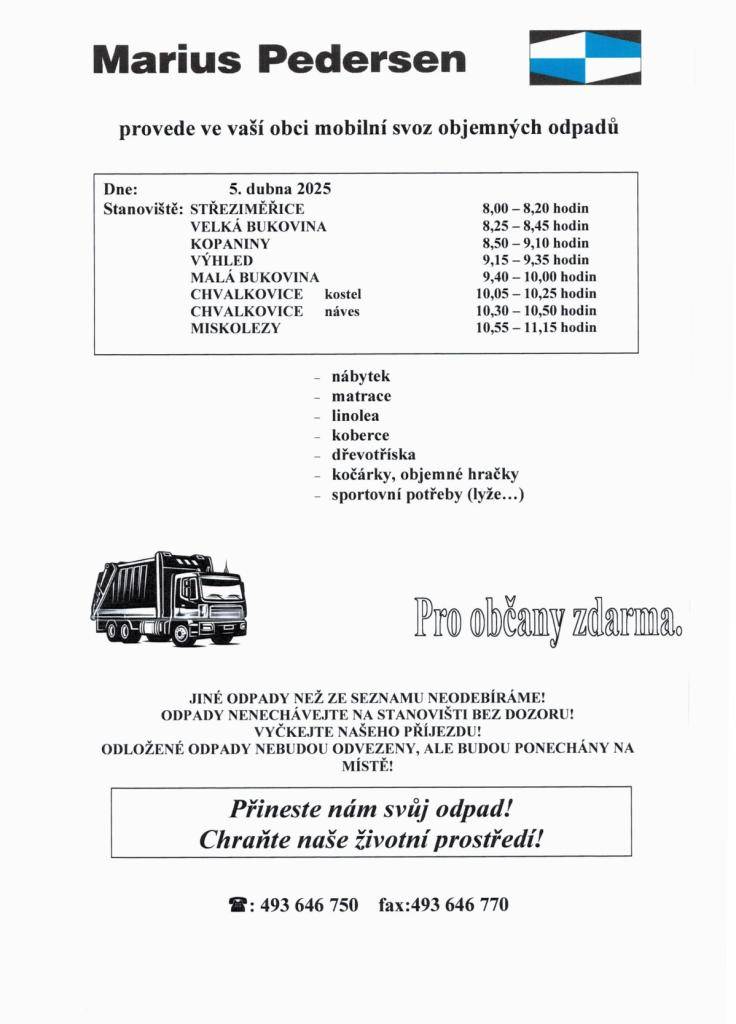 Mobilní svoz objemných odpadů dne 5.4.2025