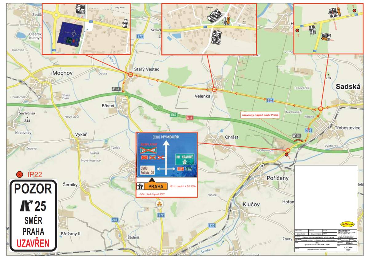 Od 22. března do 6. dubna bude z důvodu opravy asfaltového povrchu dálnice ve směru na Prahu uzavřen nájezd na D11.