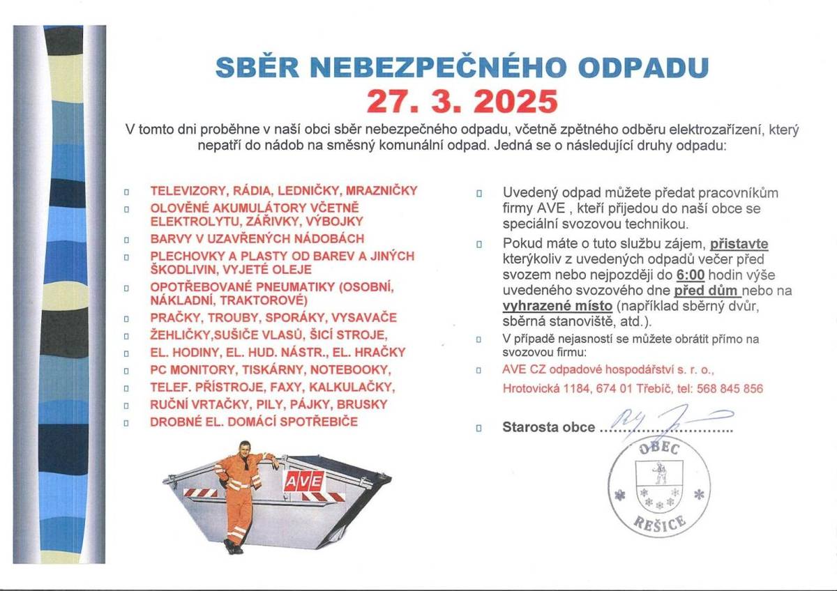 Sběr nebezpečného odpadu dne 27.03.2025