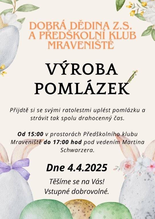 Vážení přátelé, dnes přinášíme aktuality: 👉 pozvánku na pletení pomlázek do místního klubu Mraveniště 👉 nabídku akcí od Dubno z.s. 👉 informace z Kladského pomezí 👉 prezentační nabídku od Královéhradeckého kraje Mějte pohodové slunečné dny☀️. #obecprovodovsonov #aktuality