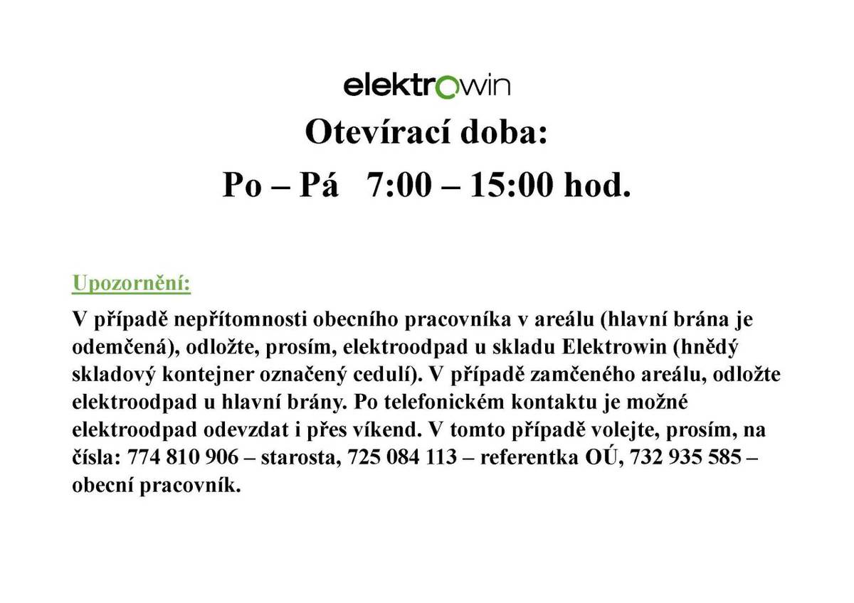 Nová otevírací doba skladu ELEKTROWIN.