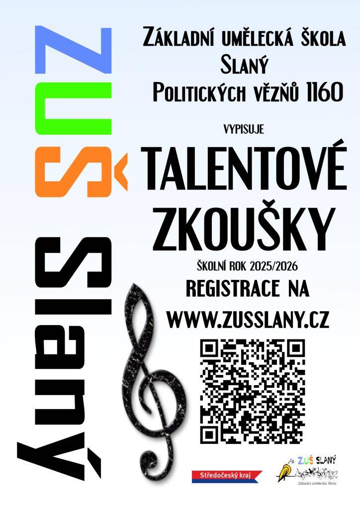 Ve dnech 12. - 16. 5. 2025 budou probíhat talentové zkoušky pro hudební a výtvarný obor obor a od 26. do 28. 5. se uskuteční talentovky pro taneční obor.  ODKAZ NA REGISTRACI NAJDETE POD TEXTEM DOLE NEBO NA PRVNÍ STRÁNCE WEBU.