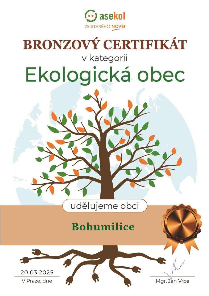 Ekologický certifikát za 3 místo