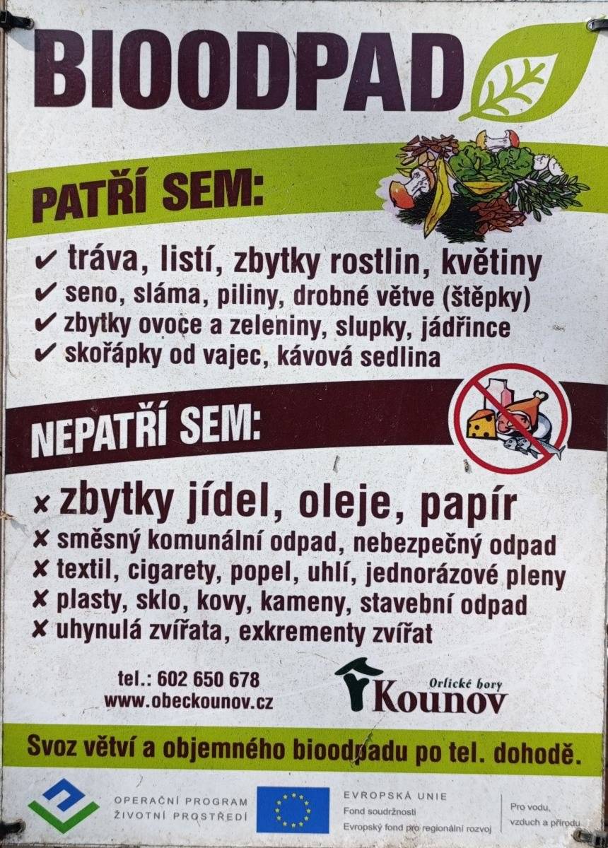 Obec dnes rozvezla na obvyklá stabilní místa ve vesnici kontejnery na bioodpad. Svoz bioodpadu zajišťujeme zejména občanům, kteří nemají na svém pozemku místo ke kompostování. Prosíme, neházejte do těchto kontejnerů větve a hrubé kusy dřeva. Když se smíchají větve s trávou, vznikne hmota, kterou v kompostárně nejde jednoduše zpracovat. K rozemletí takové směsi se musí objednávat externí štěpkovač. Na odkládání větví před štěpkováním bude upravena plocha vedle sběrného dvora. Čím lépe odpad vytřídíme, tím méně budeme z obecní kasy vytahovat peněz na zneškodňování odpadu.