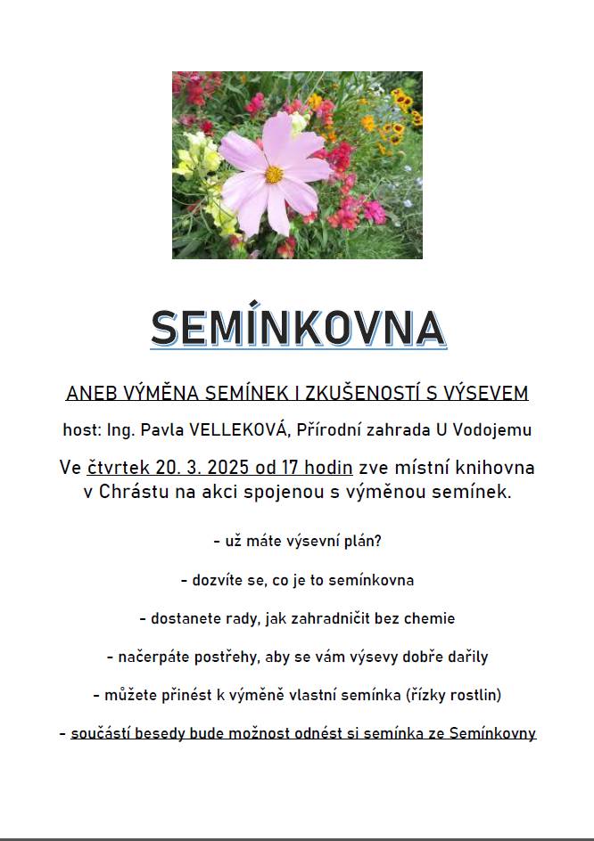 Ve čtvrtek 20.3.2025 od 17:00 se uskutečnila v místní knihovně akce s názvem SEMÍNKOVNA paní Ing. Pavlou Velekovou.    foto: Z. Blaheta